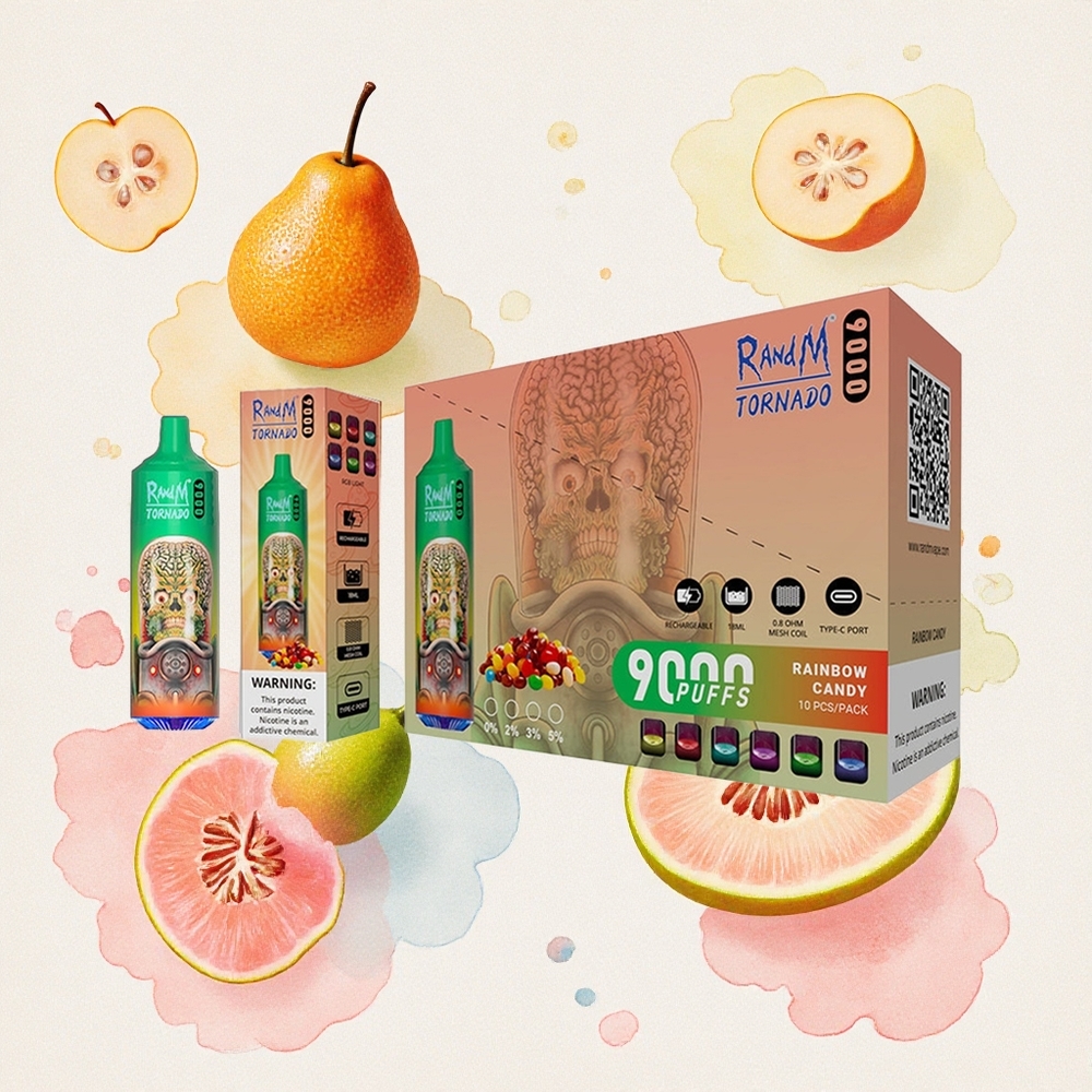 Ουράνιο Τόξο Γλυκό RandM Fumot Tornado 9000 Puffs Ευέλικτη Οθόνη RGB Greece wholesale