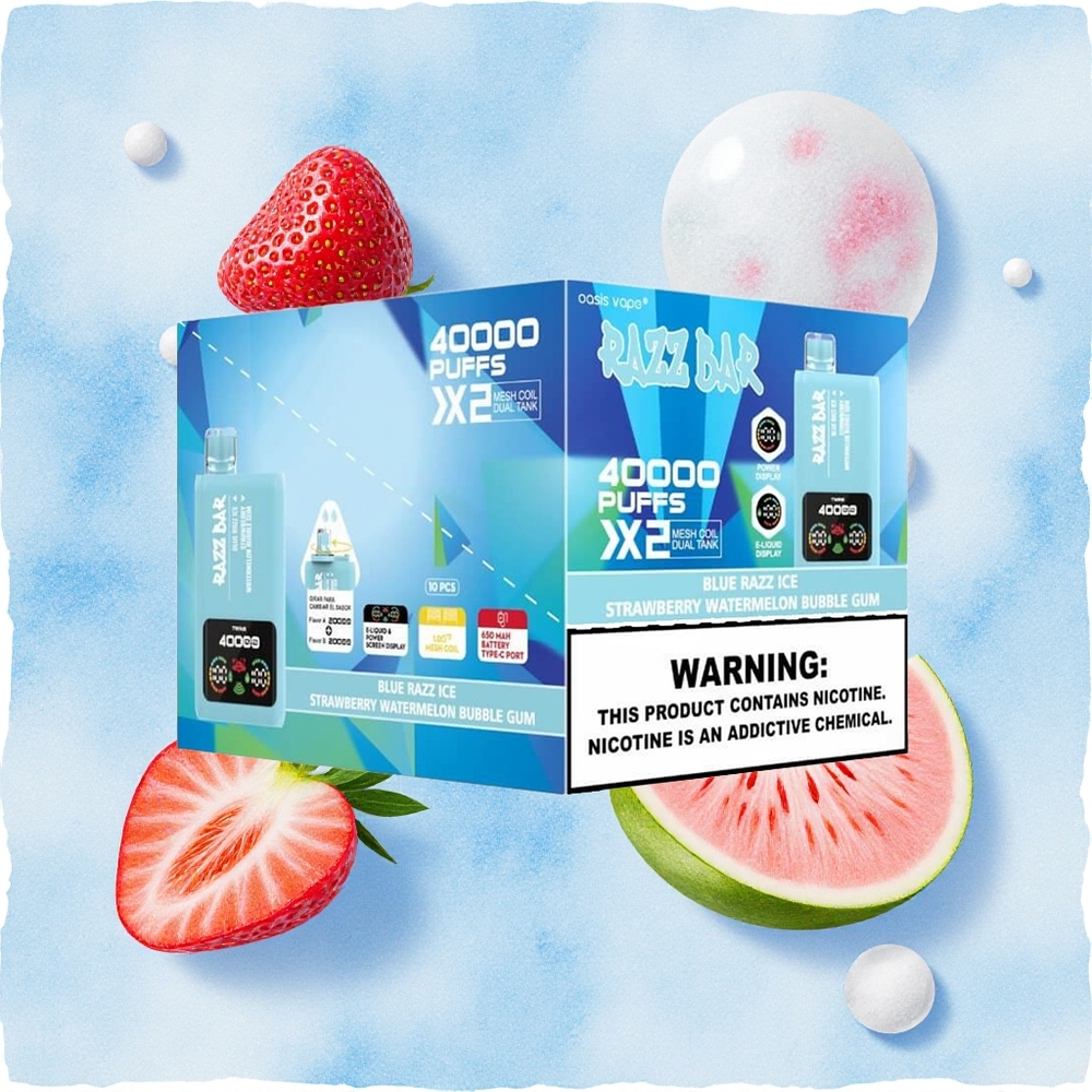 Μπλε Ραζ-Φράουλα Καρπούζι Bubble Gum Razz Bar 40000 Puffs 1.0 Ohm 2 Greece wholesale