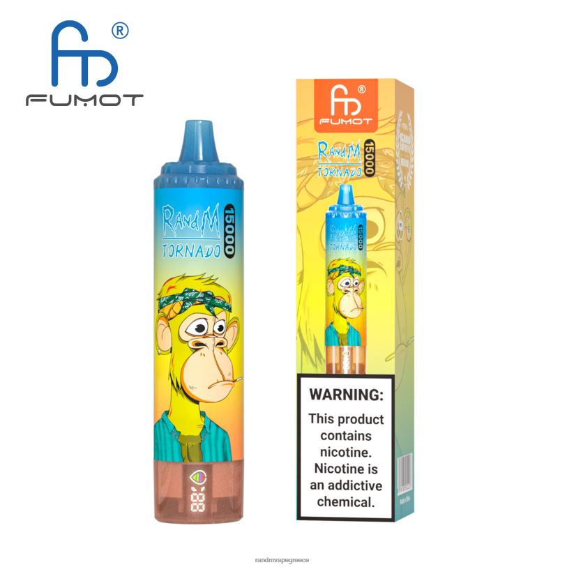 RandM Vape Shop | Fumot RandM Tornado RL04055 Συσκευή 15000 vape με μπαταρία και οθόνη ejuice έκδοση 3 μπανάνα φράουλα